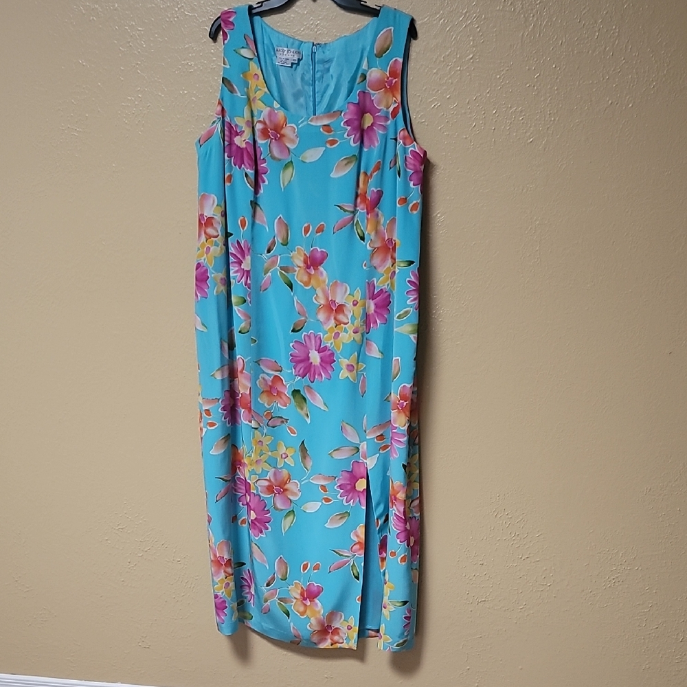 Sz 22 Silk Floral Maxi Dress - Blue and Pink
